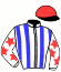 casaque portée par Abrivard L. jockey du cheval de course IRINA DE TOUSSAC, information pmu ZETURF
