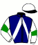 casaque portée par Manni F. jockey du cheval de course ETINCELLE D'ALBRET, information pmu ZETURF