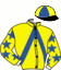 casaque portée par Touron G. jockey du cheval de course LUTIN DES RACQUES, information pmu ZETURF