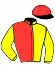 casaque portée par Huygens Mlle H. jockey du cheval de course IDYLLE DU PONT (FR), information pmu ZETURF