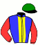 casaque portée par Thevenet X. jockey du cheval de course HELGA DES VAUCHAUX, information pmu ZETURF