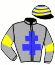 casaque portée par Poisson F. jockey du cheval de course HELIOS DU NOYER, information pmu ZETURF