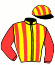 casaque portée par Rivenet L. jockey du cheval de course GIRONA DES BOSC, information pmu ZETURF