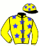 casaque portée par Rousseau L. jockey du cheval de course YELLOWBLUE (FR), information pmu ZETURF