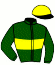casaque portée par Crublet E. jockey du cheval de course ALL BRIGHT, information pmu ZETURF