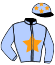 casaque portée par Lecanu F. jockey du cheval de course FAKIR DU LORAULT, information pmu ZETURF