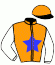 casaque portée par Re G. jockey du cheval de course CARAMBLUE (FR), information pmu ZETURF