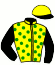 casaque portée par Desoutter Mlle N. jockey du cheval de course BLACK WHITE (FR), information pmu ZETURF