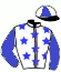 casaque portée par Vabois T. jockey du cheval de course HOPI BLUE, information pmu ZETURF