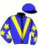 casaque portée par Lajon W. jockey du cheval de course JUMPING CHARLIE, information pmu ZETURF