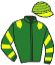 casaque portée par De Giles F. jockey du cheval de course STICKER, information pmu ZETURF