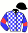casaque portée par Clozier F. jockey du cheval de course HEURE BLEUE, information pmu ZETURF