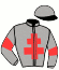 casaque portée par Clozier F. jockey du cheval de course HERMES D'AIROU, information pmu ZETURF