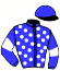 casaque portée par Abrivard L. jockey du cheval de course CALINO PENEME (FR), information pmu ZETURF