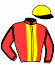 casaque portée par Bouvier R. jockey du cheval de course HARD MONEY, information pmu ZETURF