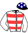 casaque portée par Desprez Gui. jockey du cheval de course GALINETTE BLEUE, information pmu ZETURF
