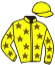 casaque portée par Jouin Mme Man. jockey du cheval de course JAMINA DES CHASSES, information pmu ZETURF