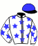 casaque portée par Derieux R. jockey du cheval de course GALBA RINGEAT, information pmu ZETURF