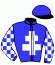 casaque portée par Velon Mlle M. jockey du cheval de course BALONG BAY, information pmu ZETURF