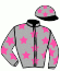 casaque portée par Germain Mlle M. jockey du cheval de course NYMPHE D'EROXENE, information pmu ZETURF