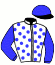 casaque portée par Madamet A. jockey du cheval de course KARINAS DREAM, information pmu ZETURF