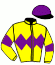 casaque portée par Solignac L. jockey du cheval de course HARCADIAN, information pmu ZETURF
