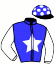 casaque portée par Crublet E. jockey du cheval de course BLEU MAJORELLE (FR), information pmu ZETURF