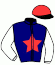 casaque portée par Pacaut Mlle C. jockey du cheval de course GENIALE GR (FR), information pmu ZETURF