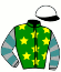 casaque portée par Velon Mlle M. jockey du cheval de course WOOLACOMBE (GB), information pmu ZETURF