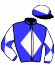 casaque portée par Madamet A. jockey du cheval de course POULFOS, information pmu ZETURF
