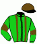 casaque portée par Bachelot T. jockey du cheval de course REINE DE VITESSE, information pmu ZETURF