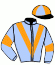 casaque portée par Madamet A. jockey du cheval de course QUEEN BAY, information pmu ZETURF