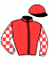 casaque portée par Lajon W. jockey du cheval de course GUENOLA CONTI, information pmu ZETURF