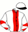 casaque portée par Binimelis Pena M.A. jockey du cheval de course DOLINA DES PLAINES, information pmu ZETURF
