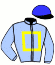casaque portée par Legati R. jockey du cheval de course BLUMEN INDAL, information pmu ZETURF