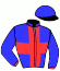 casaque portée par Raffin E. jockey du cheval de course HELVAMOSA, information pmu ZETURF