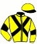 casaque portée par Aguiar T. jockey du cheval de course JONQUERA MARBOULA, information pmu ZETURF