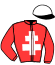casaque portée par Demoulin G. jockey du cheval de course JUSTE DE DIGEON, information pmu ZETURF