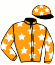 casaque portée par Phlypo K. jockey du cheval de course FARMONY DE JUPILLE, information pmu ZETURF