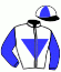 casaque portée par Koubiche J. jockey du cheval de course FARAON BLEU (FR), information pmu ZETURF