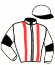 casaque portée par Desmigneux F. jockey du cheval de course HANARES, information pmu ZETURF
