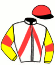 casaque portée par Gelormini G. jockey du cheval de course HISTOIREMIKA, information pmu ZETURF