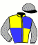 casaque portée par Pouchin A. jockey du cheval de course BLUE PEGASOS (FR), information pmu ZETURF