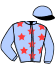 casaque portée par Velon Mlle M. jockey du cheval de course BONHEUR BLEU, information pmu ZETURF