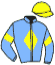 casaque portée par Demuro C. jockey du cheval de course RIBALTAGAIA, information pmu ZETURF