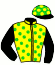 casaque portée par Germain Mlle M. jockey du cheval de course SYLVER SAMBA, information pmu ZETURF
