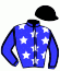 casaque portée par Guelpa J. jockey du cheval de course DOMINO D'AUVRECY, information pmu ZETURF