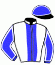 casaque portée par Ambrogio Mlle G. jockey du cheval de course GALOPIN FONTAINE, information pmu ZETURF