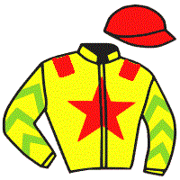 casaque portée par Prioul F. jockey du cheval de course JET DE CAHOT, information pmu ZETURF