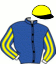 casaque portée par Collet Mlle M. jockey du cheval de course DOMINO BLOND, information pmu ZETURF